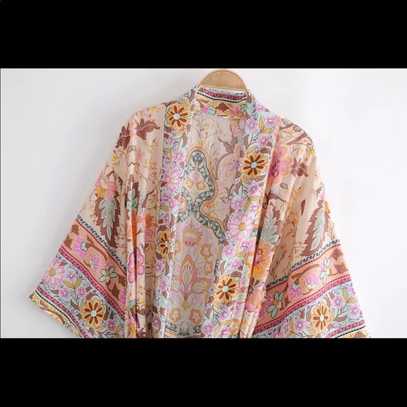 Boho gypsy floral print kimono robe maxi duster - Picture 3 of 5